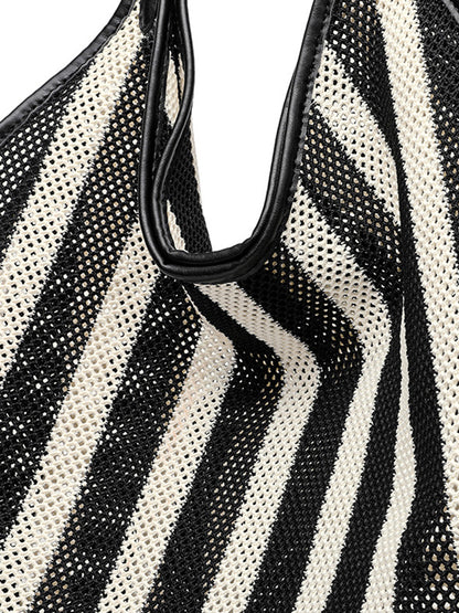 Striped Woven Mesh Hobo Shoulder Bag