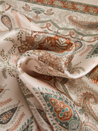 Vintage Paisley Printed Silk Square Scarf