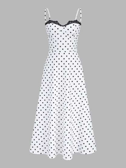 Polka Dot Lace Trim Cami Maxi Dress