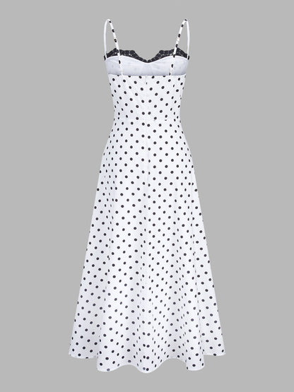 Polka Dot Lace Trim Cami Maxi Dress