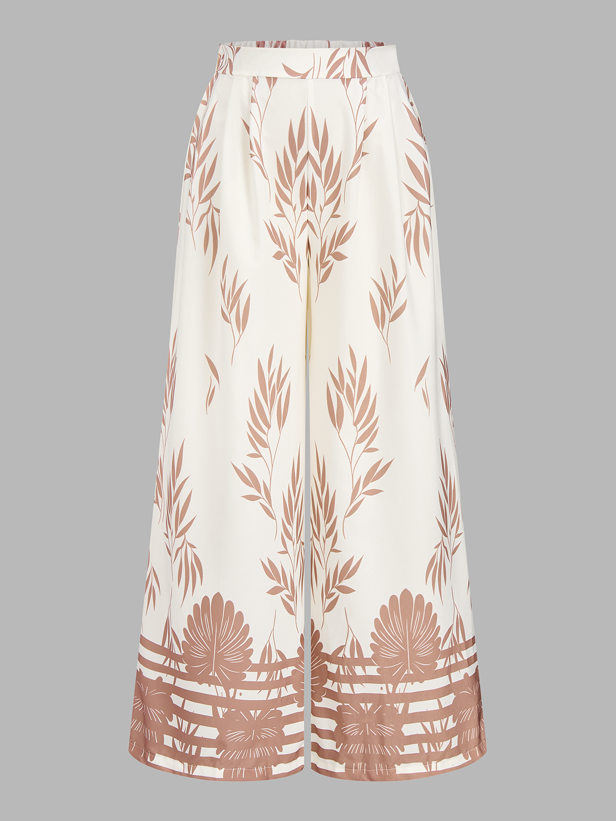 Leaf Print Halter Neck Crop Top & Pants Set