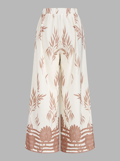 Leaf Print Halter Neck Crop Top & Pants Set