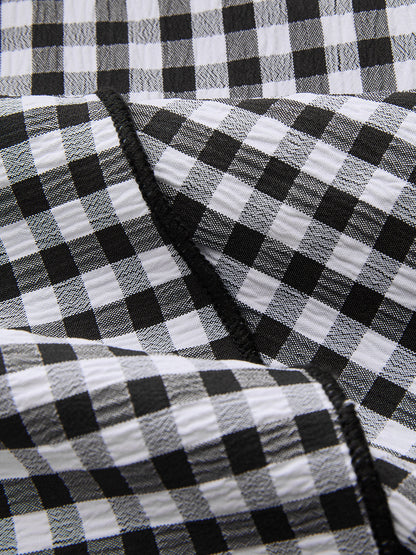 Gingham Ruffled Asymmetric Maxi Skirt