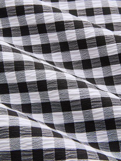 Gingham Ruffled Asymmetric Maxi Skirt