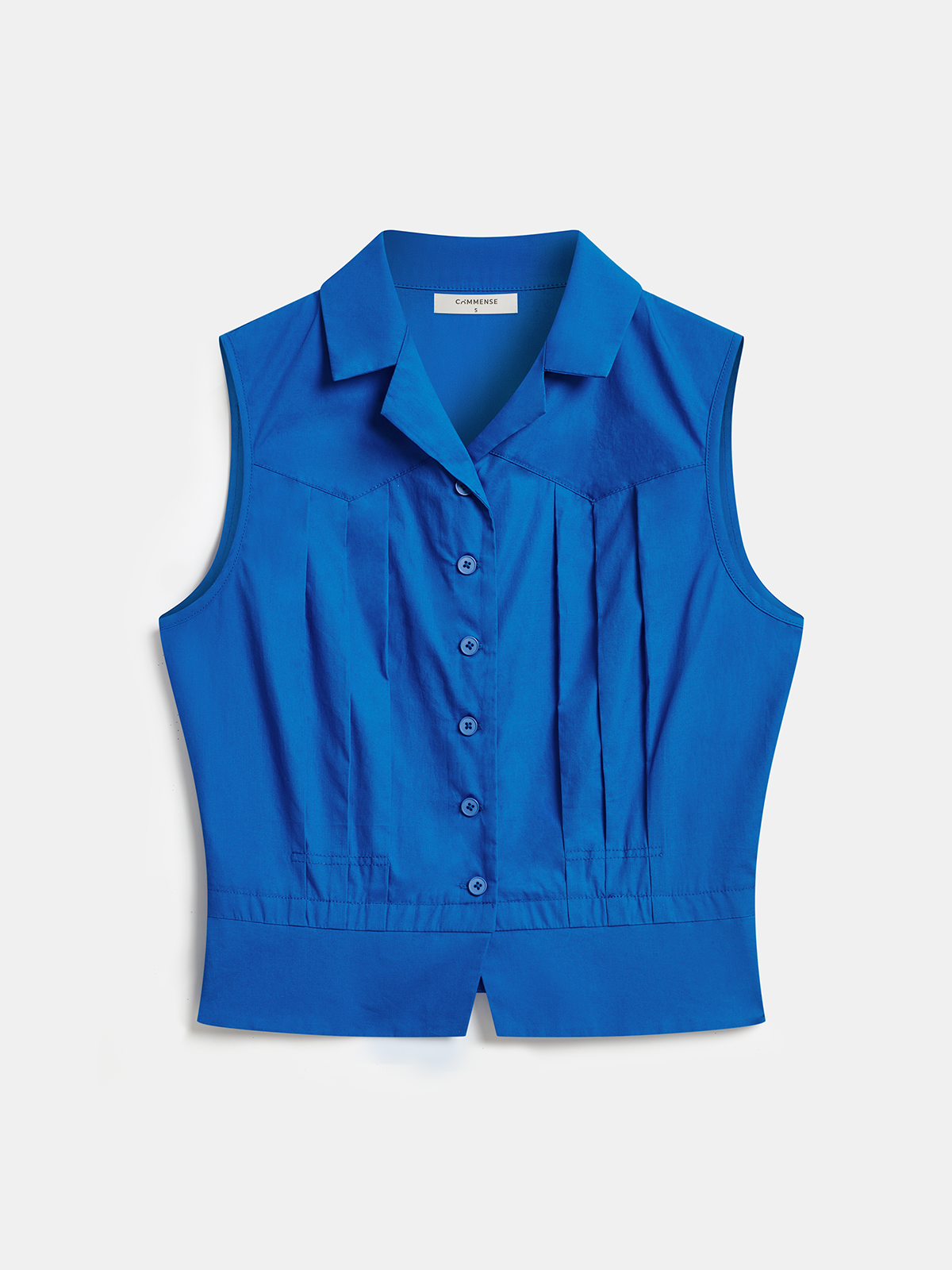 Cotton Sleeveless Pleated Button-Down Vest