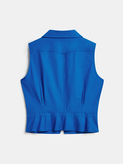 Cotton Sleeveless Pleated Button-Down Vest