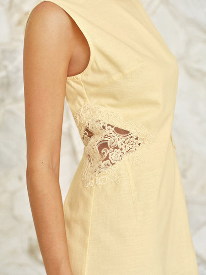 Backless Lace Cotton Linen Mini Dress