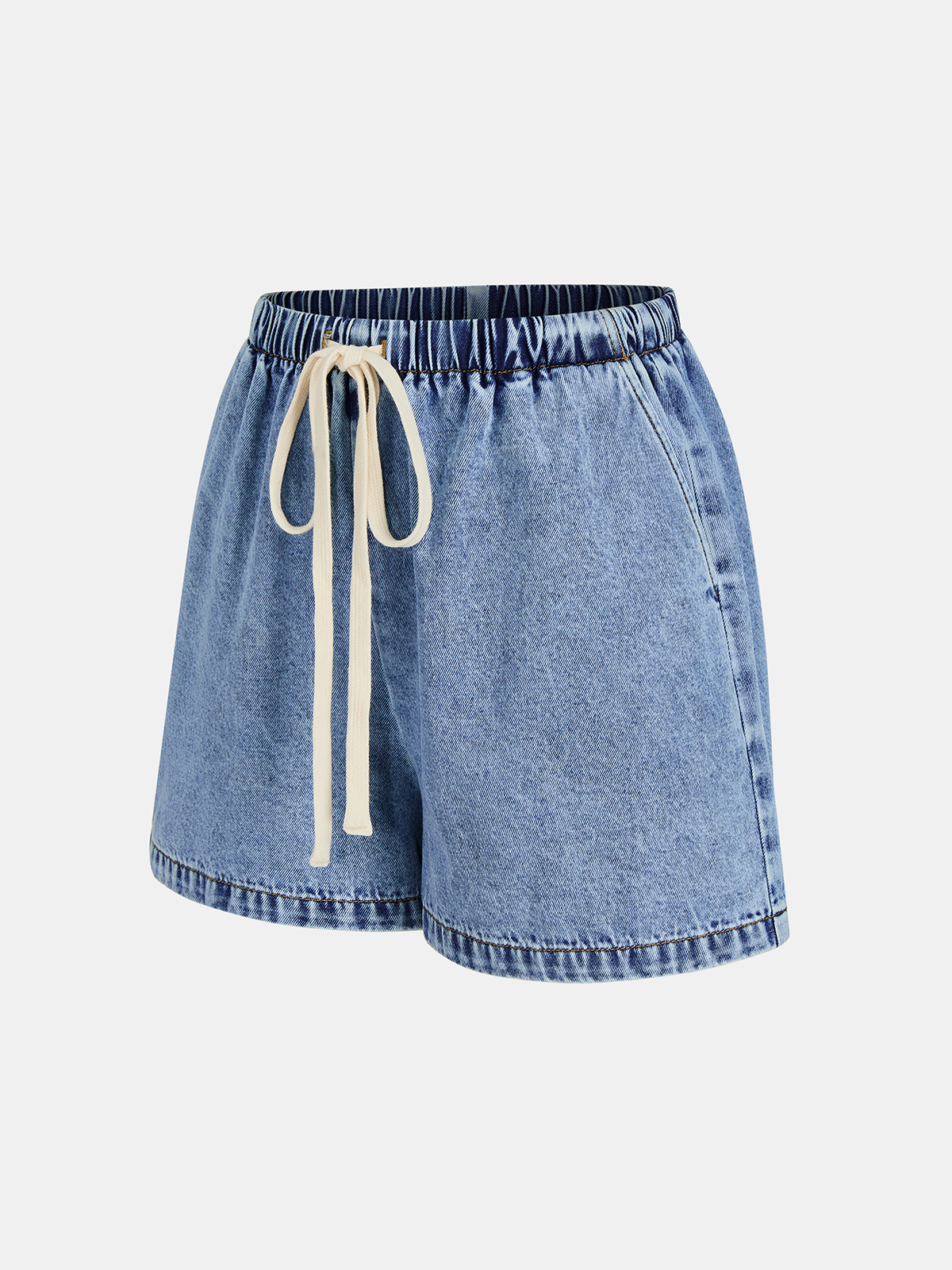 Side Slit Denim Vest & Drawstring Shorts Set