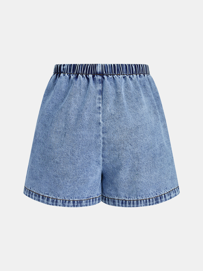 Side Slit Denim Vest & Drawstring Shorts Set