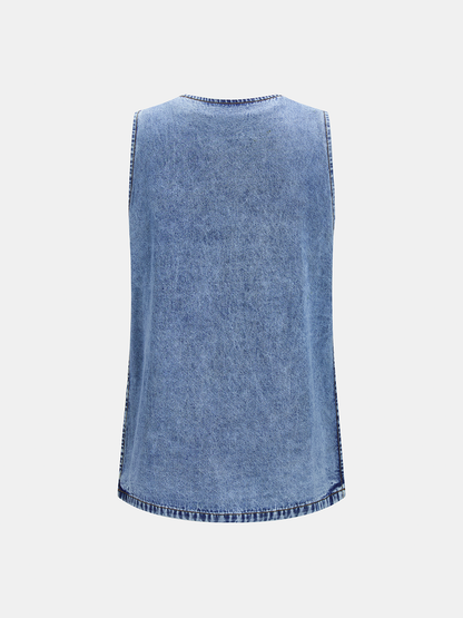 Side Slit Denim Vest & Drawstring Shorts Set
