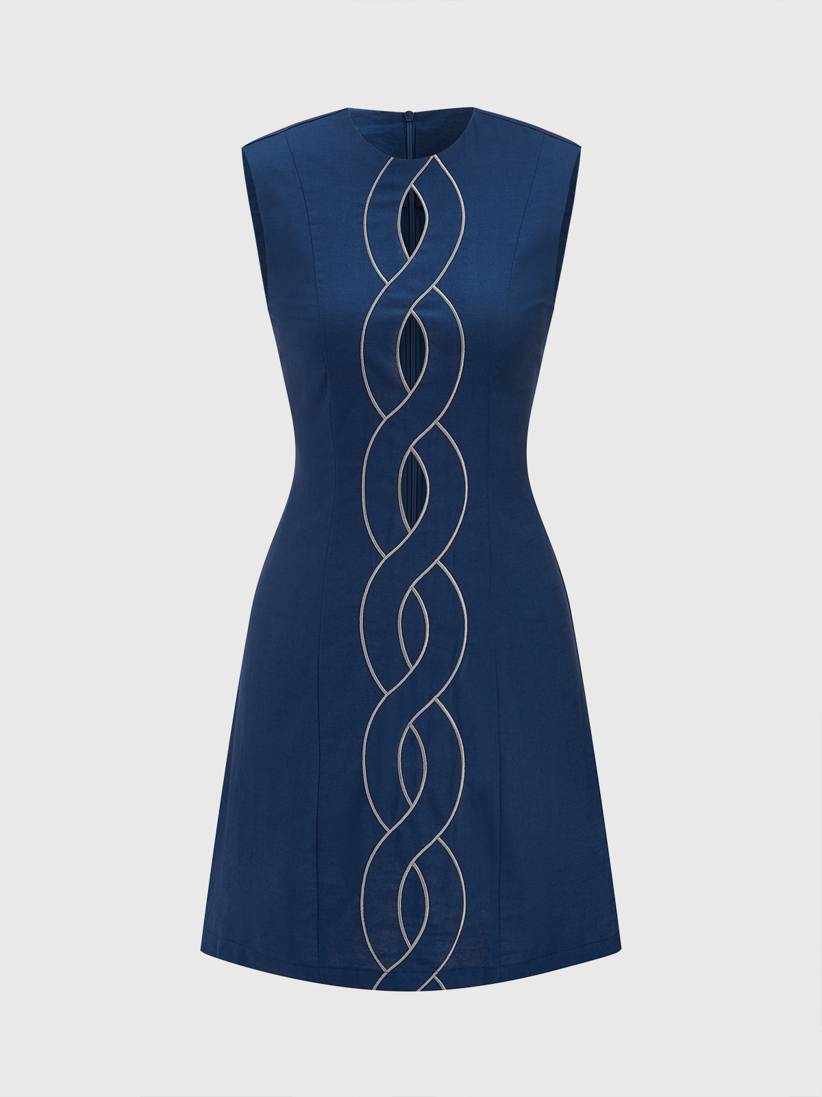 Linen & Cotton Cut-Out Contrast-Stitch Mini Dress