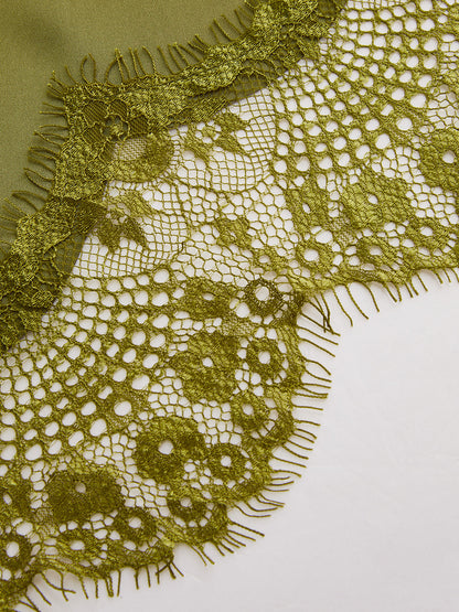 Lace Trim Satin Sleeveless Blouse