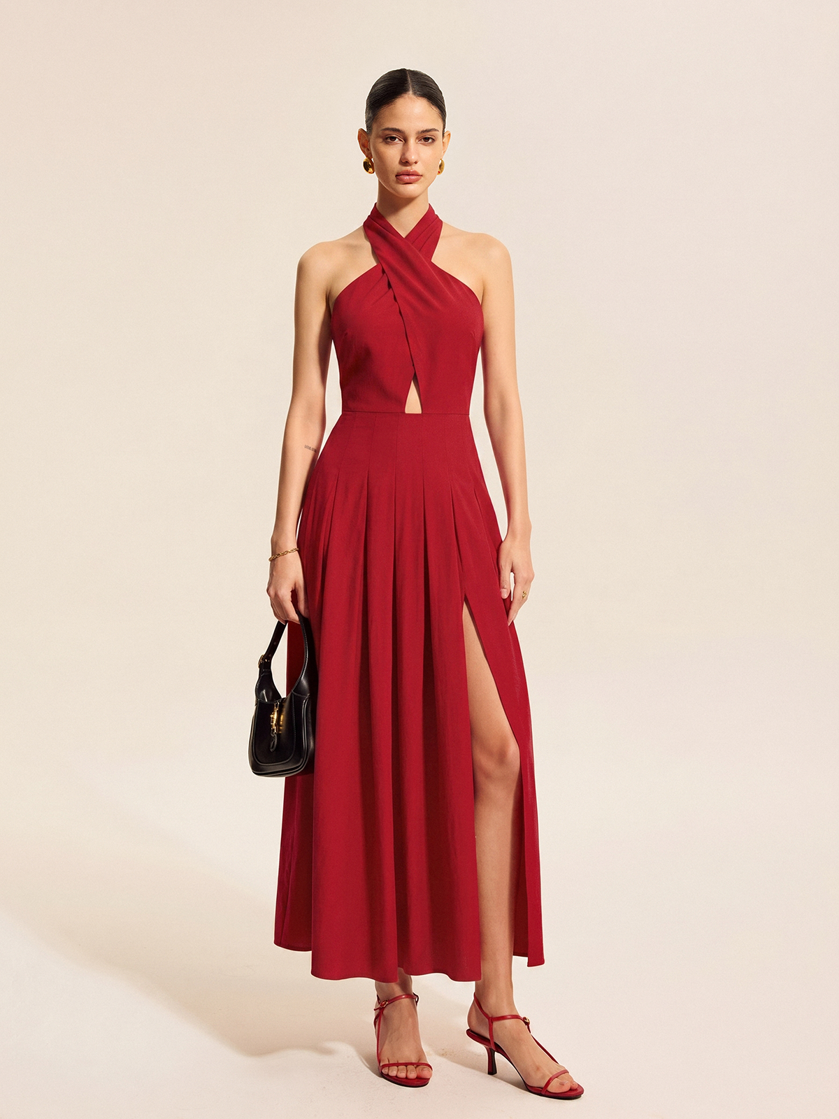 Halter Slit Cotton Linen Maxi Dress