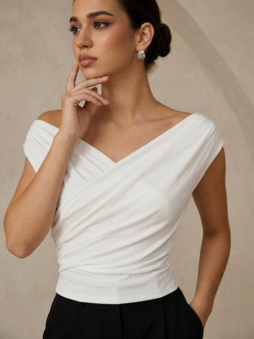 Asymmetric Neckline Ruched Blouse