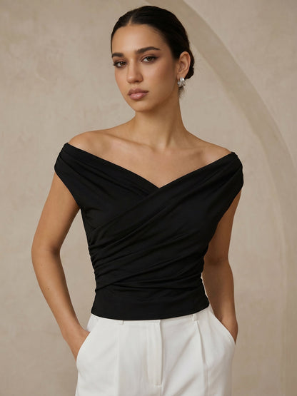 Asymmetric Neckline Ruched Blouse