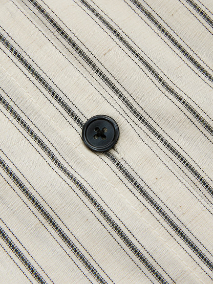 Cotton Linen Striped Midi Shirt Dress