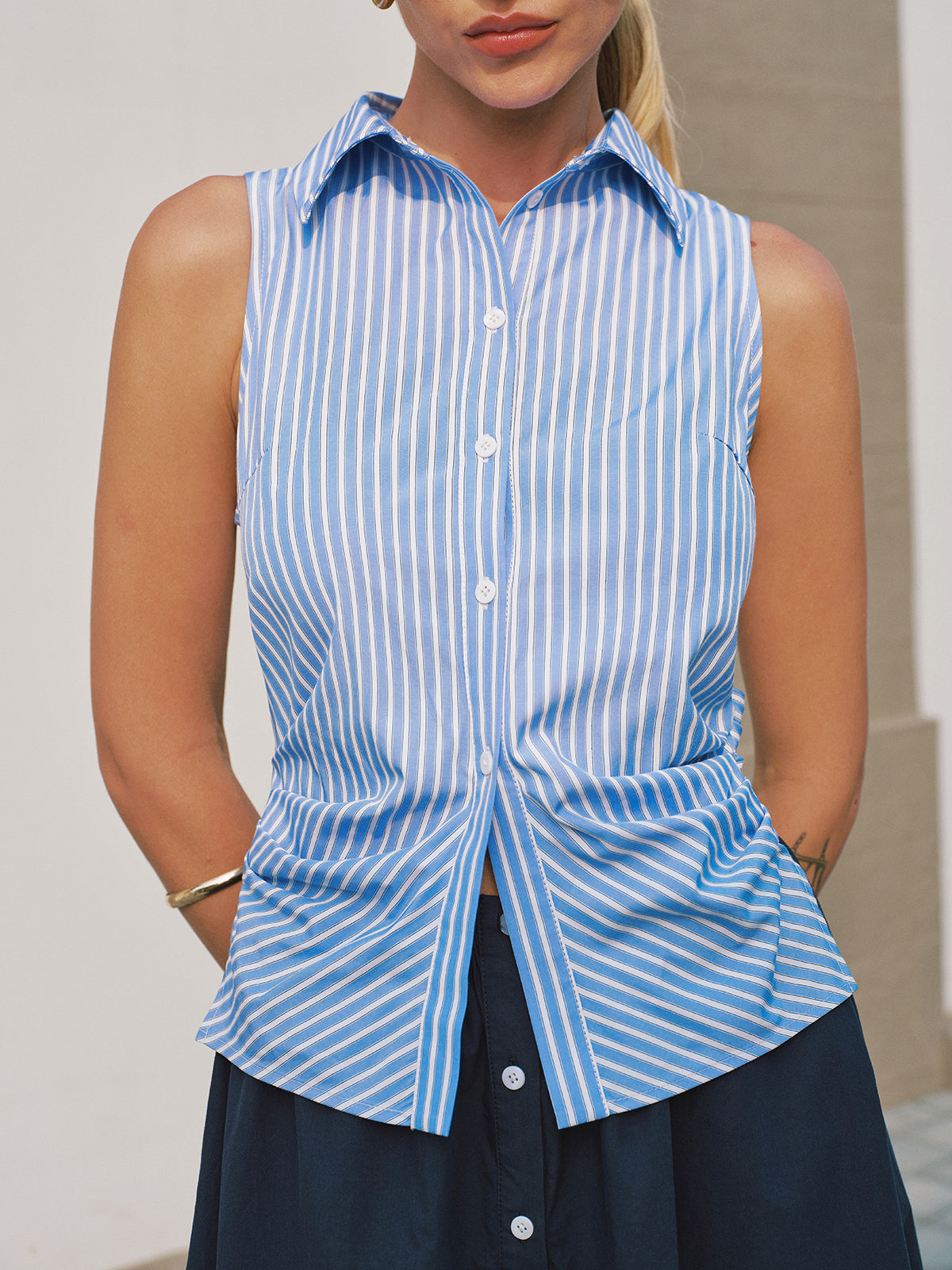 Sleeveless Striped Patchwork Midi Dress