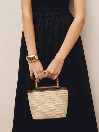 Bamboo Handle Straw Crossbody Handbag