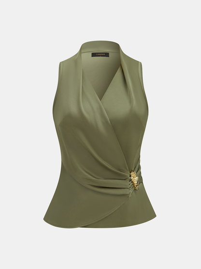 Wrap-Front Sleeveless Top & Wide-Leg Pants Set
