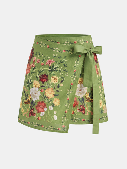 Floral Print Tie Wrap Mini Skirt