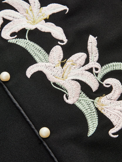 Floral Embroidered Cheongsam Maxi Dress
