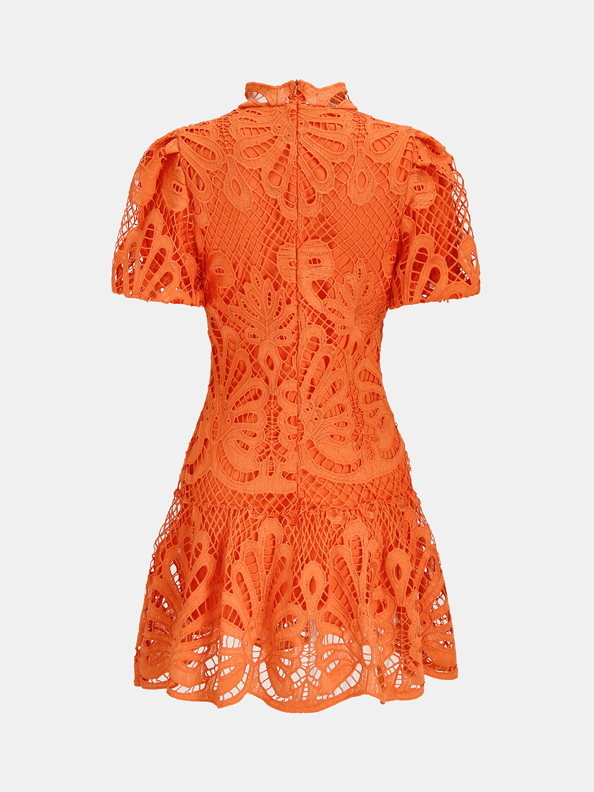High Neck Short Sleeve Guipure Lace Mini Dress