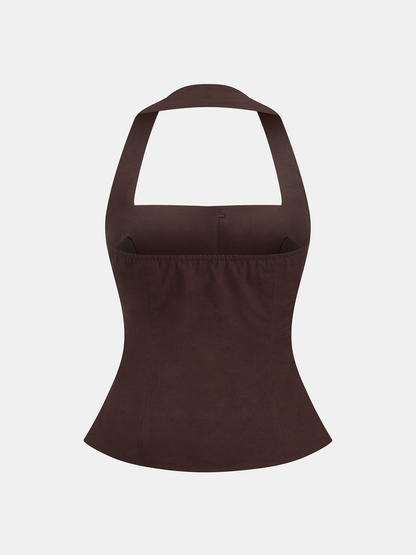 Cotton Linen Halter Buttoned Top & Pants Set