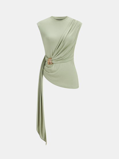 Draped Jersey Top & Wide-Leg Pants Set