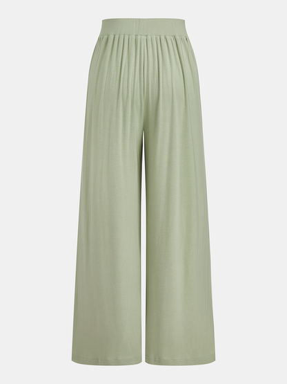 Draped Jersey Top & Wide-Leg Pants Set