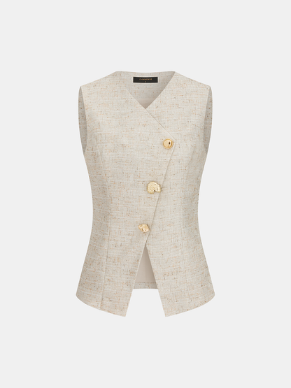 Textured Asymmetric Buttoned Vest