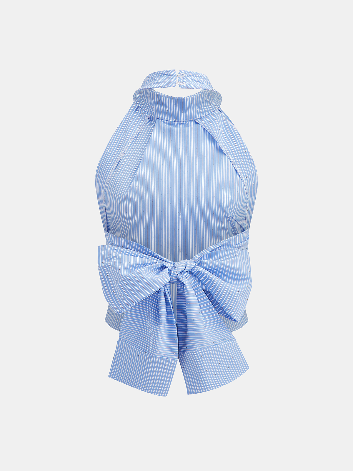 Back Bow Sparkly Detail Striped Halter Top