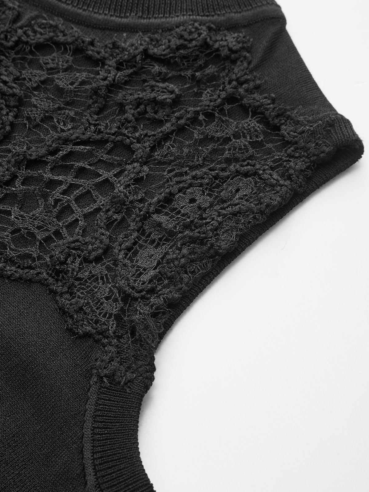 Lace Panel Mock Neck Knit Tank Top
