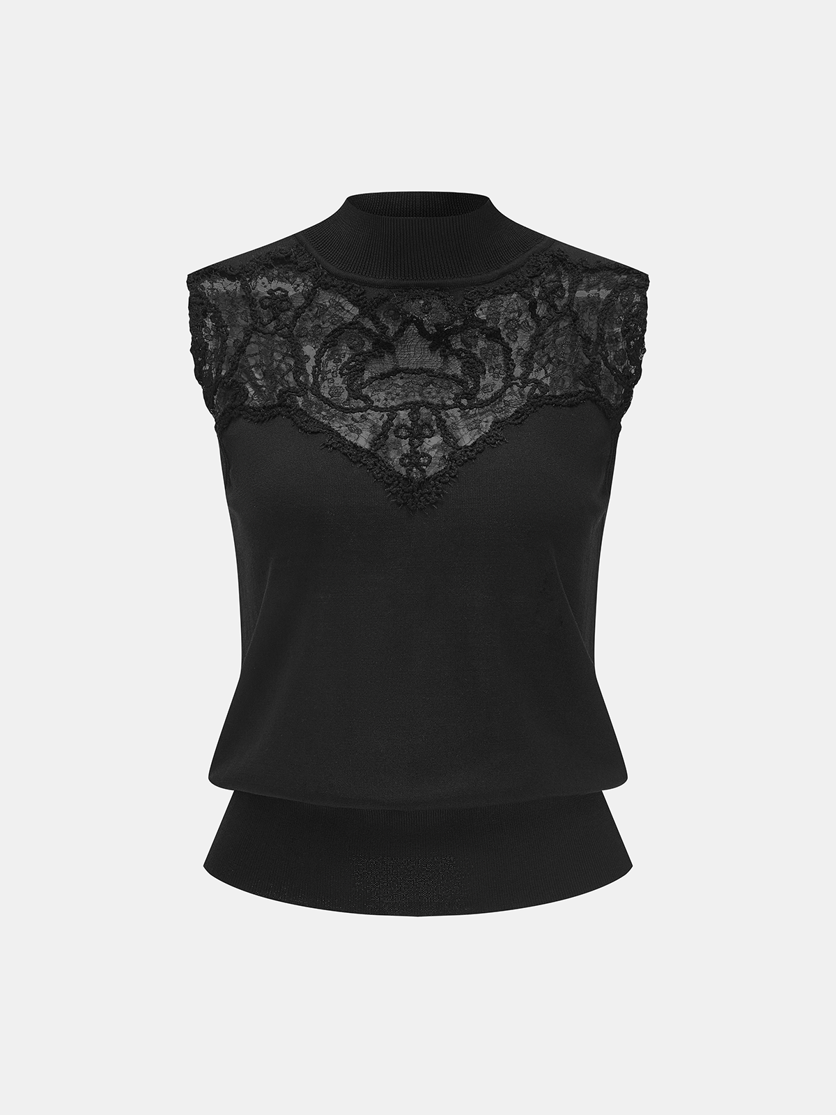 Lace Panel Mock Neck Knit Tank Top
