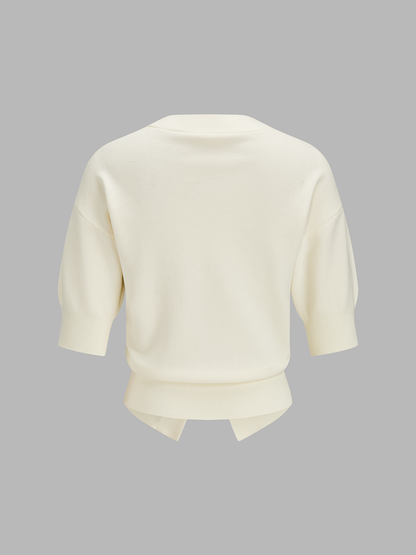 Decorative Sun Button Short Sleeve Knit Cardigan