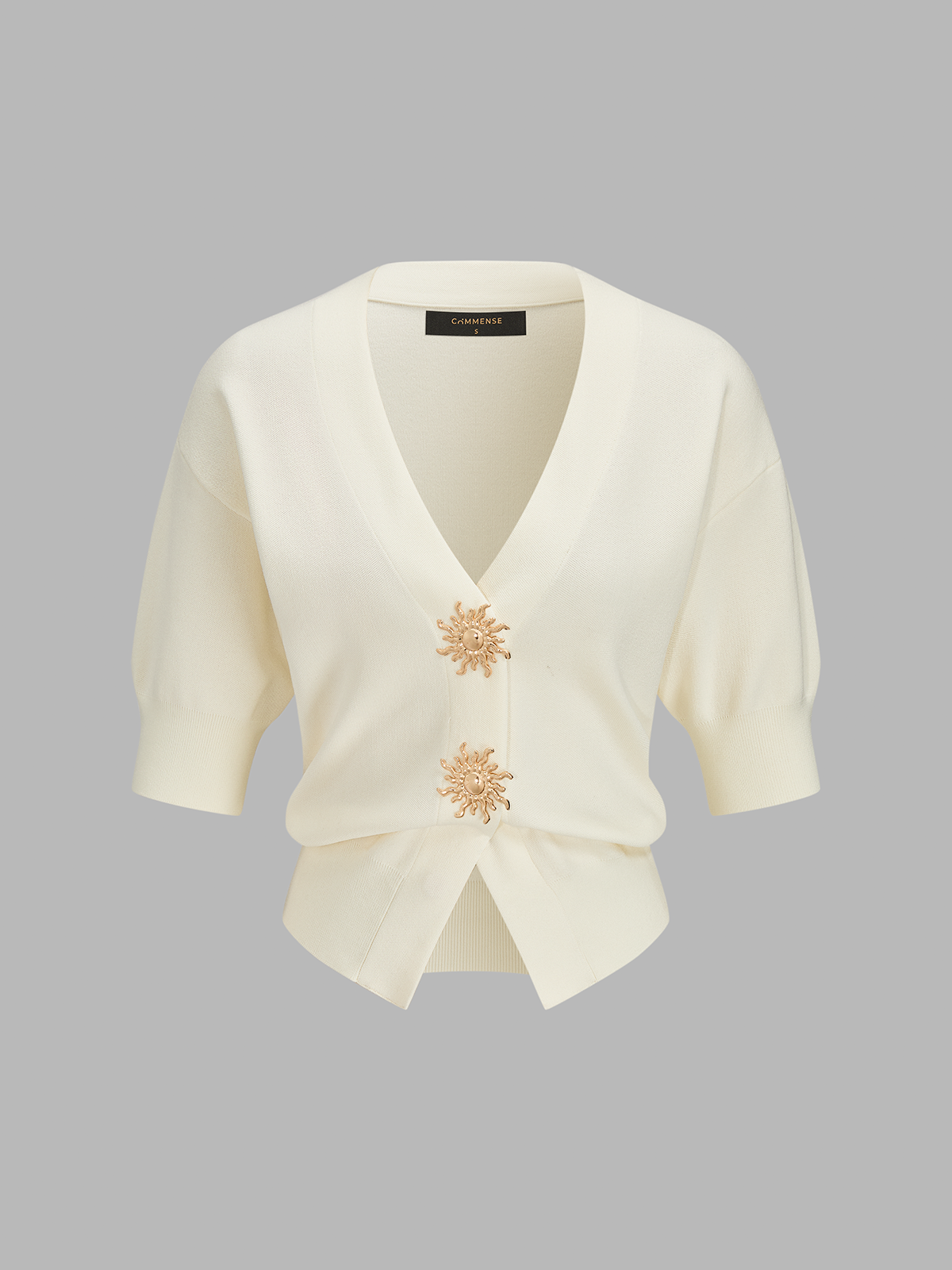 Decorative Sun Button Short Sleeve Knit Cardigan