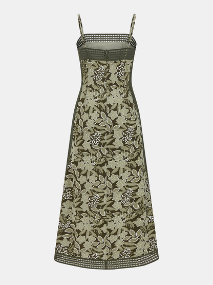 Crochet Trim Floral Print Slip Dress