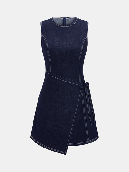 Sleeveless Denim Wrap Mini Dress