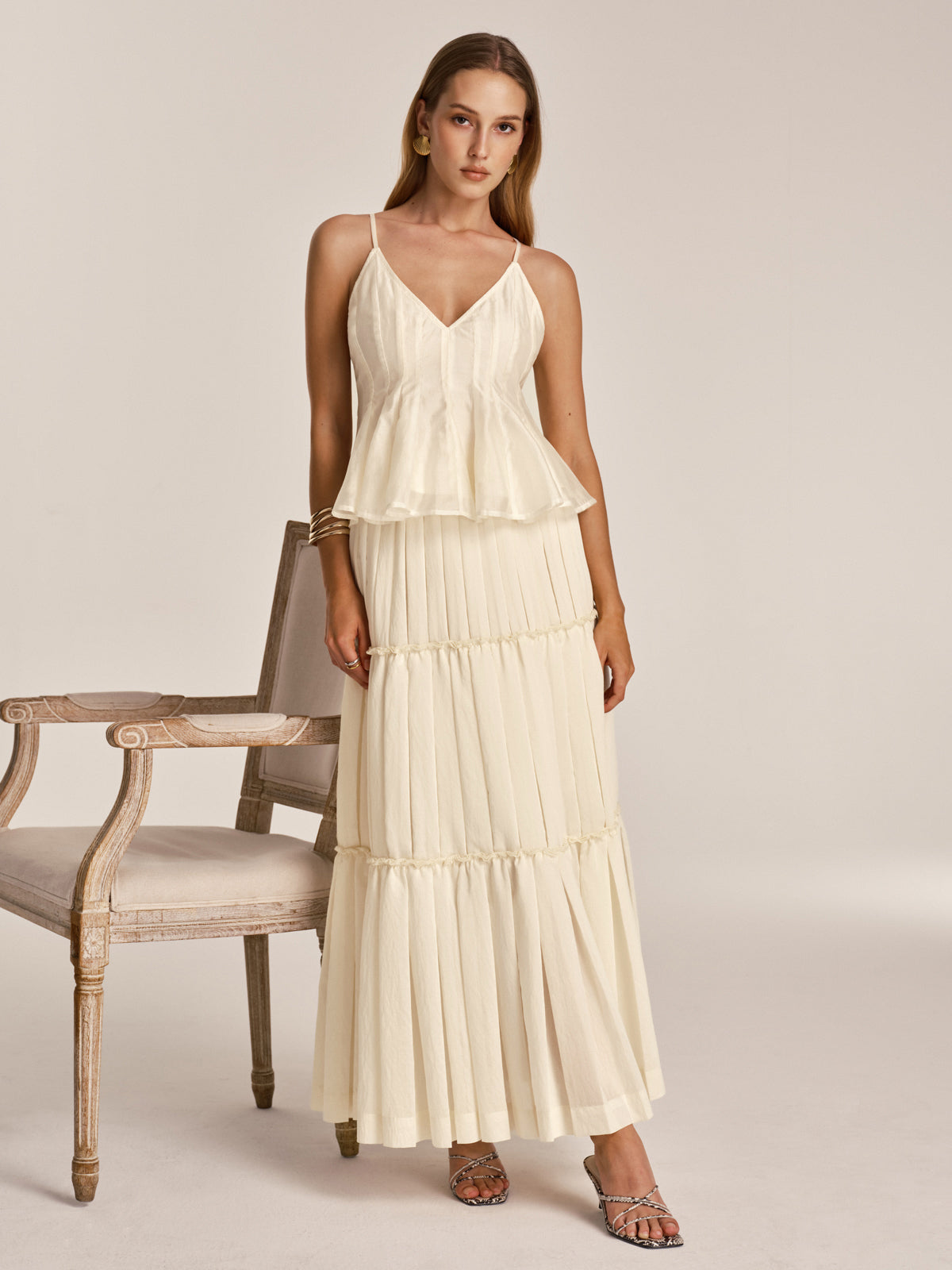 Peplum Cami Top & Tiered Maxi Skirt Set