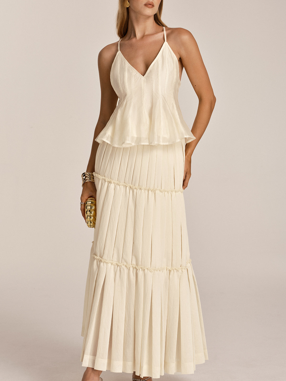 Peplum Cami Top & Tiered Maxi Skirt Set