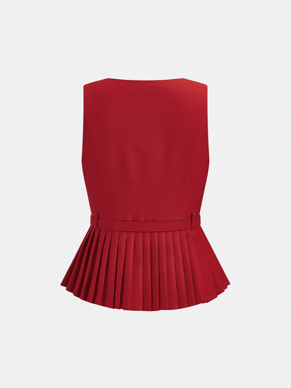 Pleated Belted V Neck Tank Top