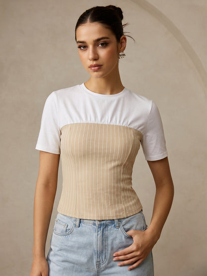 Color Block Striped Short Sleeve Top