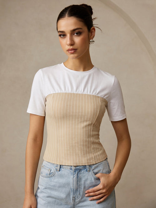Color Block Striped Short Sleeve Top