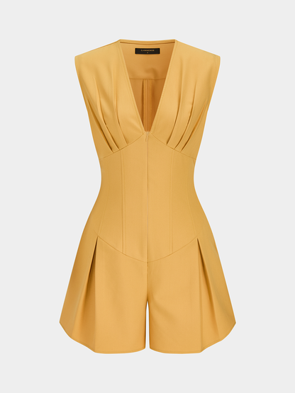 Sleeveless V Neck Cinched Waist Romper