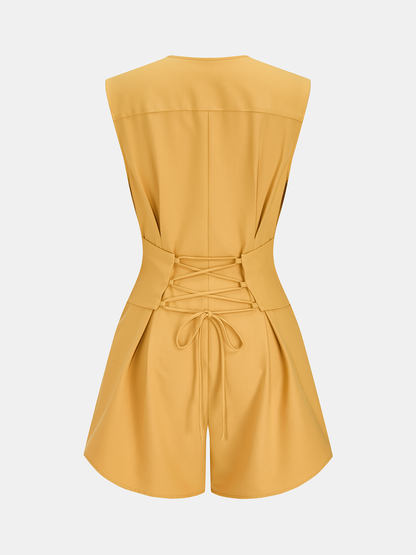 Sleeveless V Neck Cinched Waist Romper