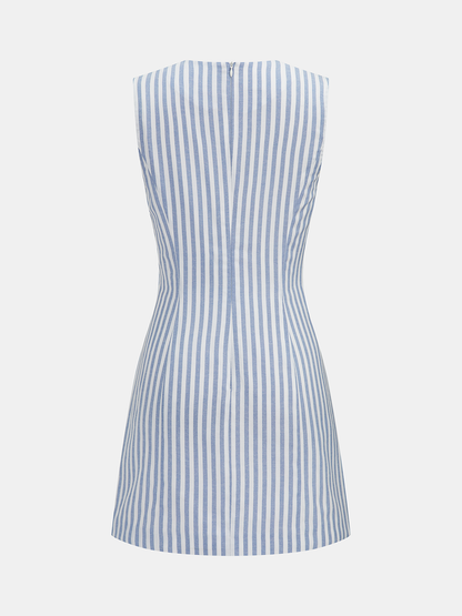 Scallop Trim Striped Sleeveless Mini Dress
