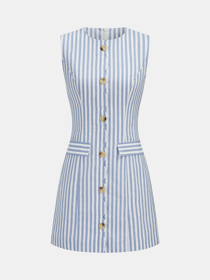 Scallop Trim Striped Sleeveless Mini Dress