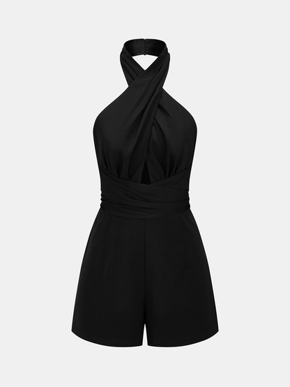 Tie-Back Cross Halter Neck Romper