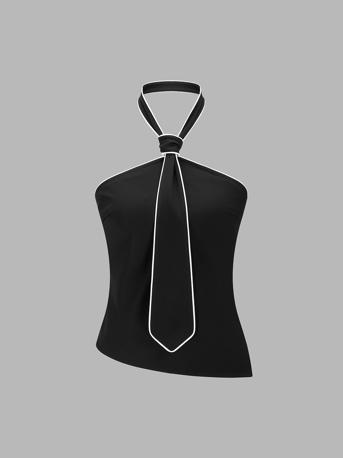 Tie Detail Contrast Trim Halter Neck Top