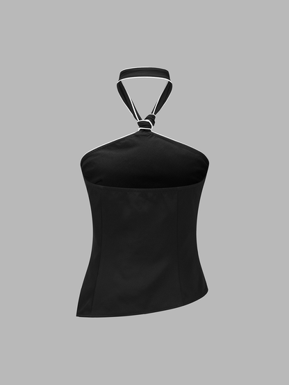 Tie Detail Contrast Trim Halter Neck Top