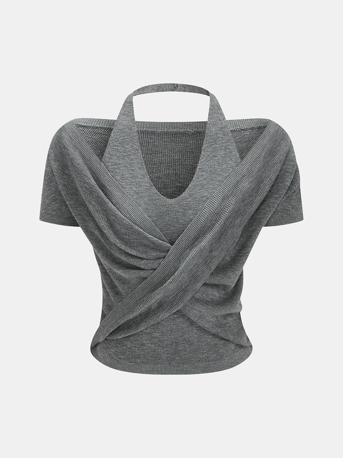 Crisscross Wrap Halter Neck Knit Top